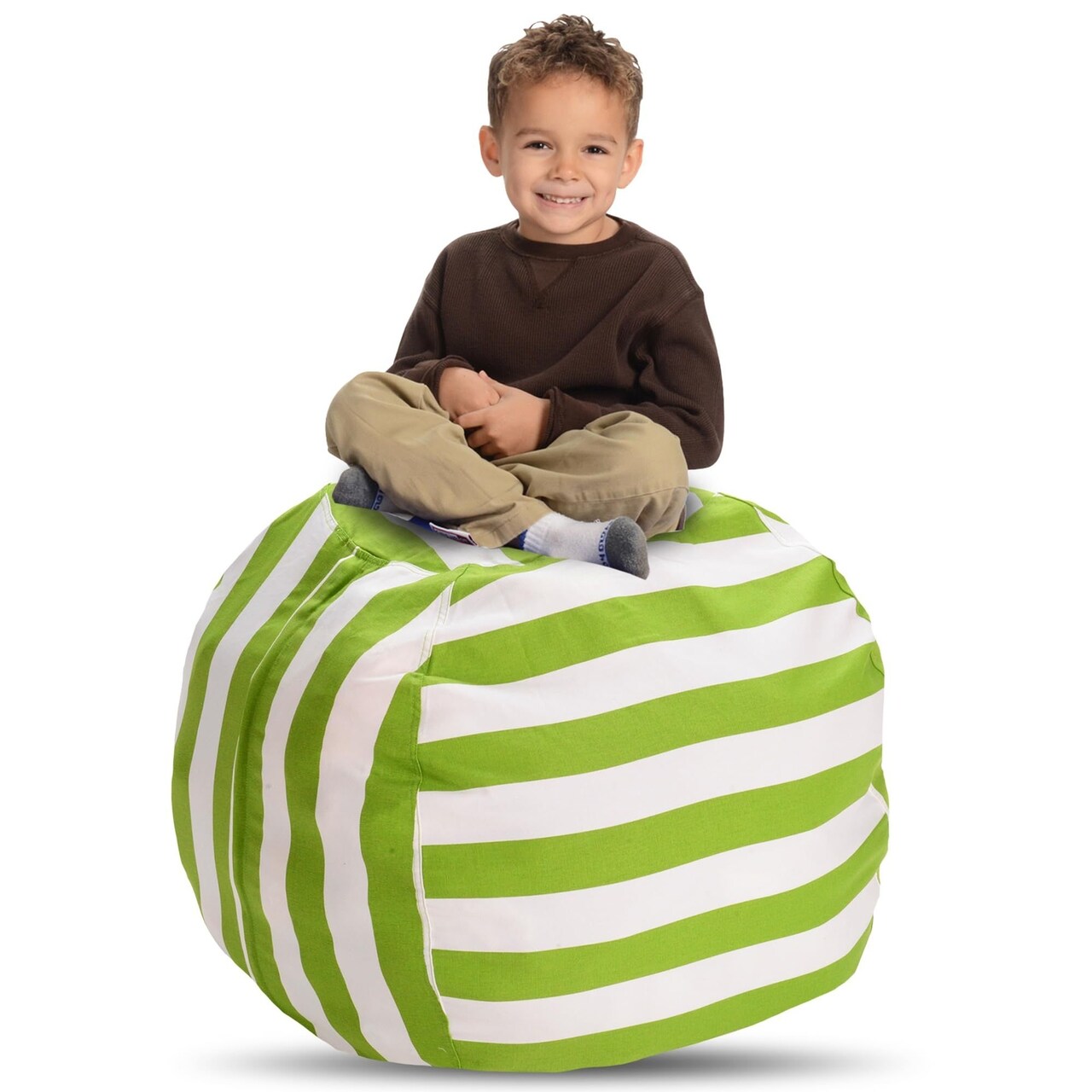 Creative QT Bean Bag Chair Storage Cover - X-Large, 38", Green/White Striped - Stuffed Animal Storage & Toy Organizer for Kids and Toddlers